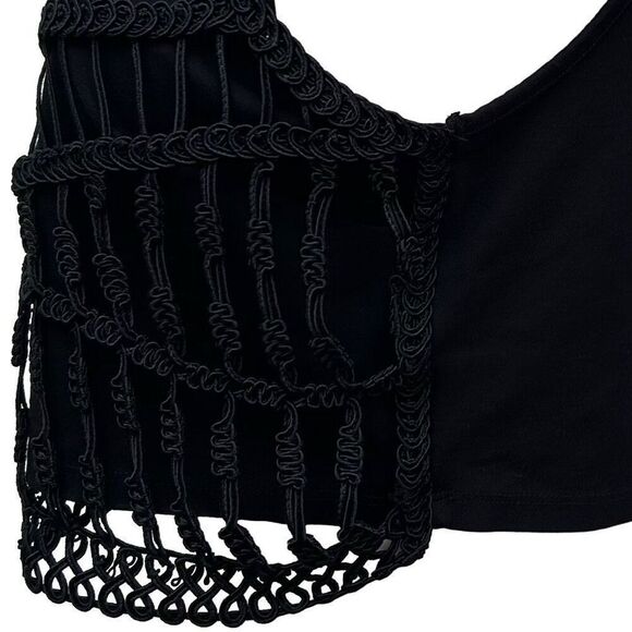 NWOT H&M Crop Top Women's Large Black Halter Ribbon Embroidered Crochet Overlay - Picture 9 of 12